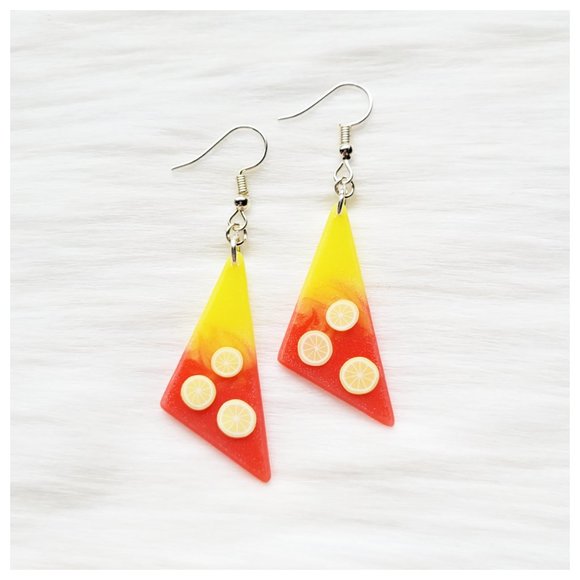 Strawberry Lemonade Earrings Yellow and Pinkish Red Lemon Dangle Earrings - Picture 10 of 10